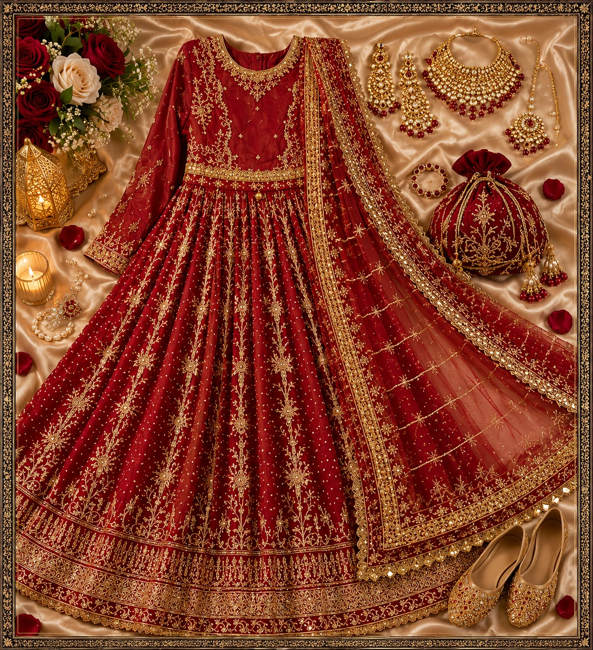 Classic red bridal lehenga available for rent in Pakistan