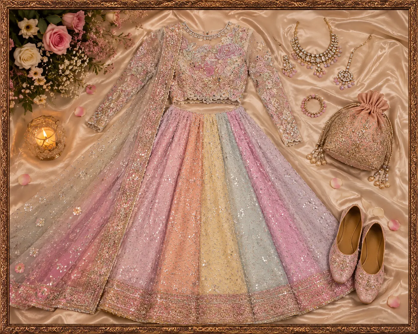 Pastel bridal lehenga for rent in Pakistan 2026