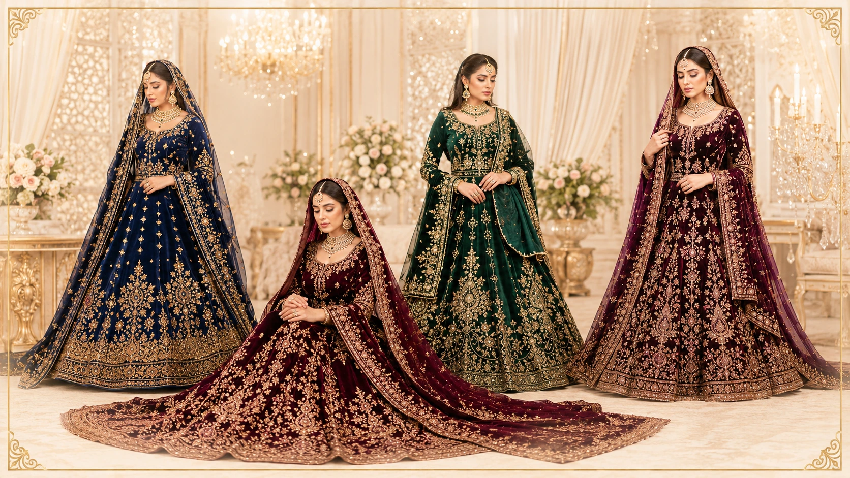Velvet bridal lehenga for rent Pakistan winter wedding