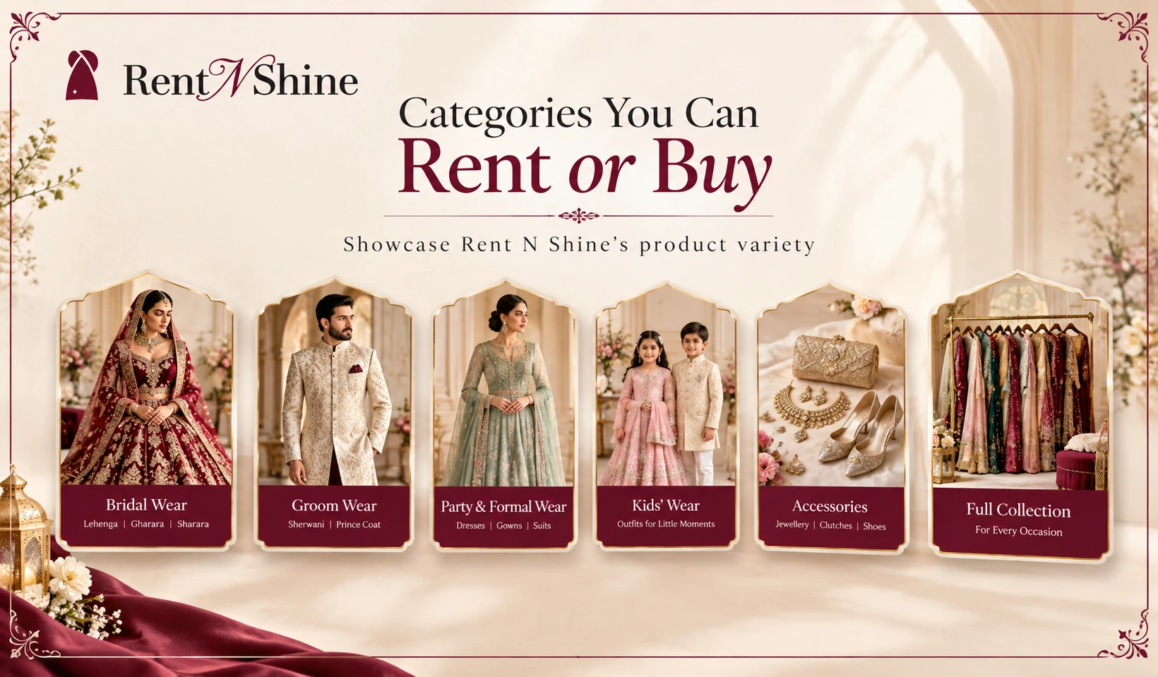 RentNShine bridal collection categories