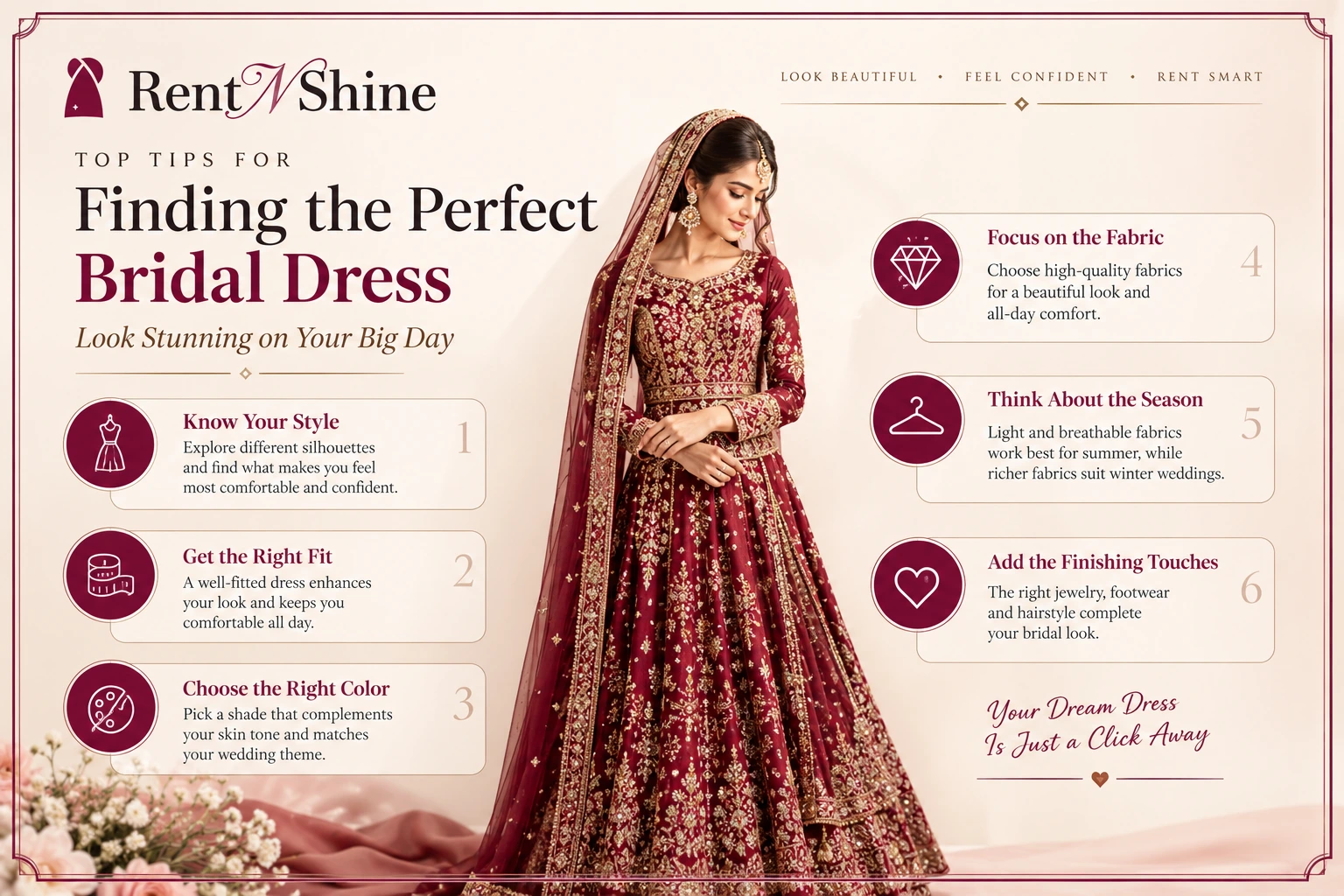 RentNShine bridal dress guide for brides, grooms and wedding guests
